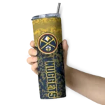 custom denver nuggets spiral burst print blue skinny tumbler best selling 1.webp