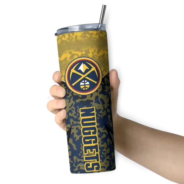 custom denver nuggets spiral burst print blue skinny tumbler premium grade.webp