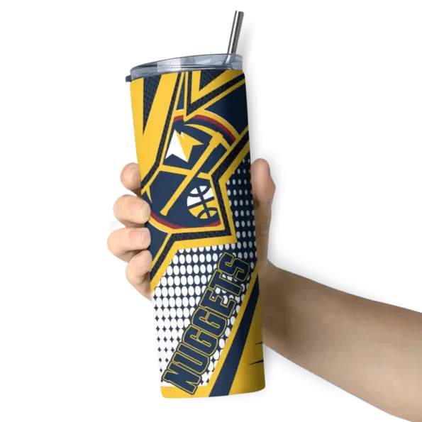 custom denver nuggets web stripes blue white skinny tumbler premium grade.webp