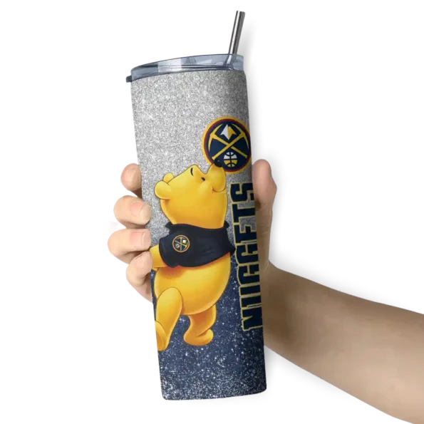 custom denver nuggets winnie the pooh blue gray skinny tumbler premium grade.webp