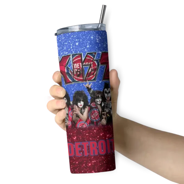 custom detroit pistons kiss band royal blue skinny tumbler premium grade.webp
