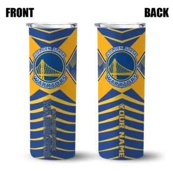 custom golden state warriors camo texture blue skinny tumbler fashion forward.webp
