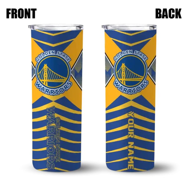 custom golden state warriors camo texture blue skinny tumbler fashion forward.webp