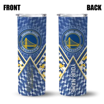 custom golden state warriors monogram burst blue white skinny tumbler fashion forward.webp