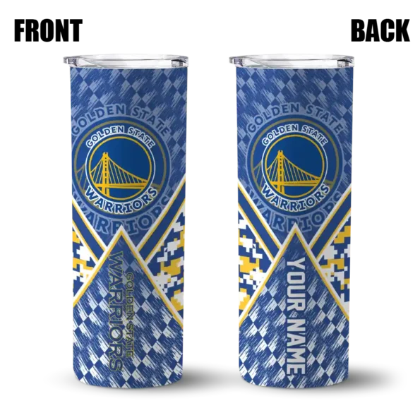 custom golden state warriors monogram burst blue white skinny tumbler fashion forward.webp