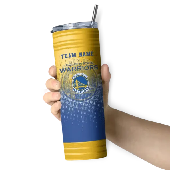 custom golden state warriors swirl texture blue skinny tumbler premium grade.webp