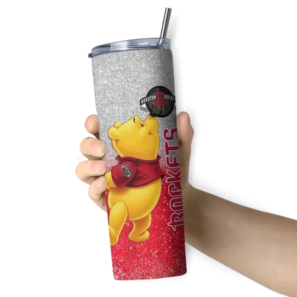 custom houston rockets winnie the pooh red gray skinny tumbler premium grade.webp