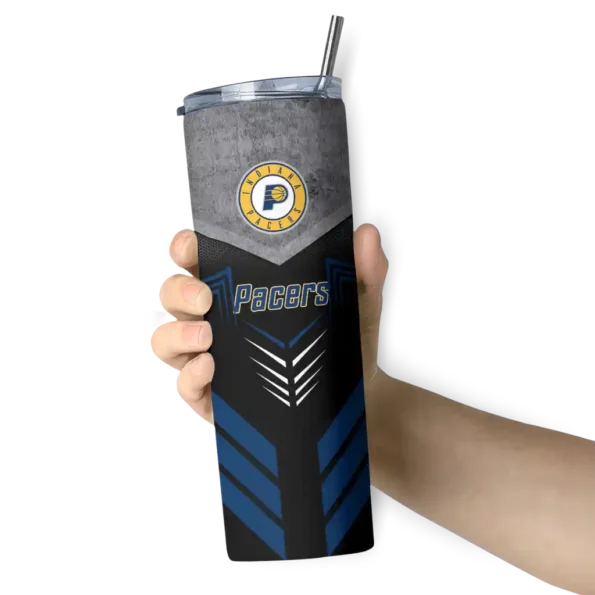 custom indiana pacers hexagon honeycomb blue black skinny tumbler premium grade.webp