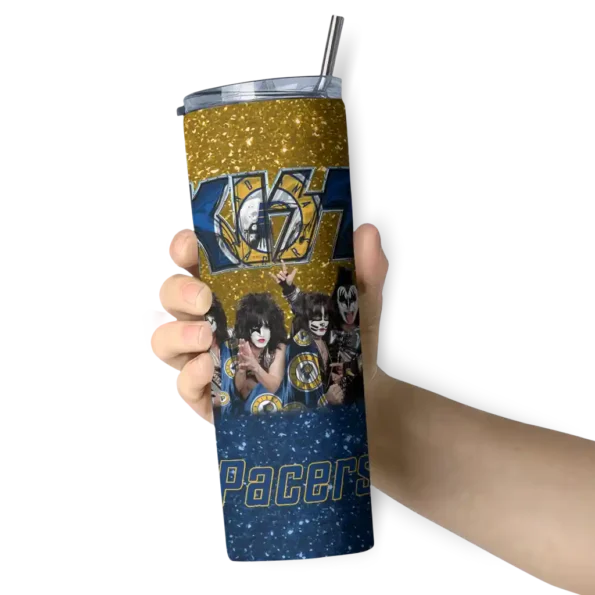 custom indiana pacers kiss band yellow skinny tumbler premium grade.webp