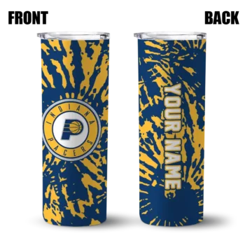 custom indiana pacers metallic grid blue skinny tumbler fashion forward.webp