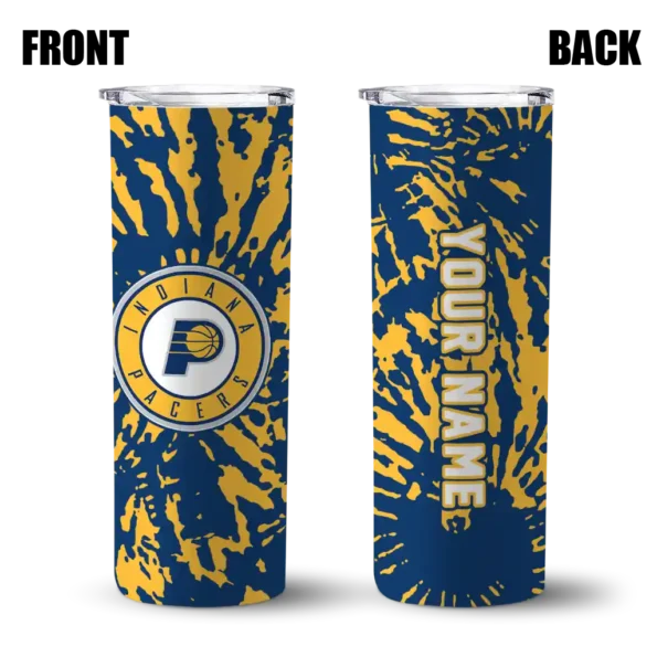 custom indiana pacers metallic grid blue skinny tumbler fashion forward.webp