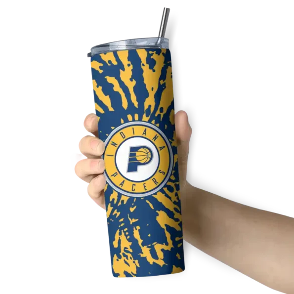custom indiana pacers metallic grid blue skinny tumbler premium grade.webp