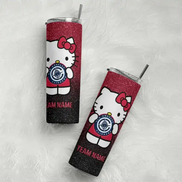 custom los angeles clippers hello kitty red black skinny tumbler top rated.webp