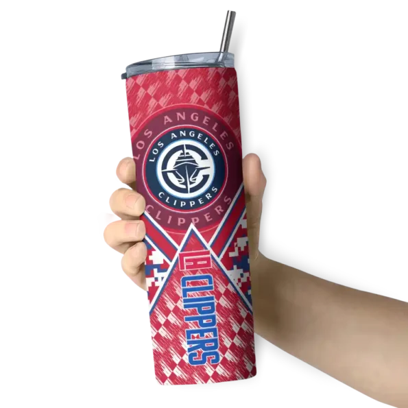 custom los angeles clippers monogram burst red white skinny tumbler premium grade.webp