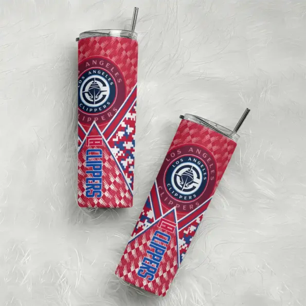 custom los angeles clippers monogram burst red white skinny tumbler top rated.webp