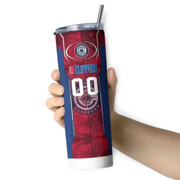 custom los angeles clippers stacked diamond red skinny tumbler premium grade.webp