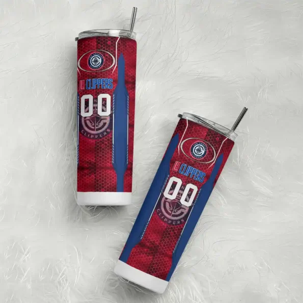 custom los angeles clippers stacked diamond red skinny tumbler top rated.webp