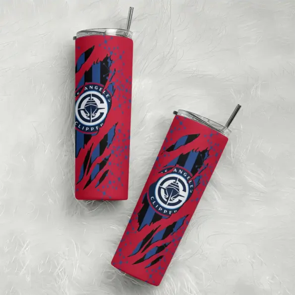 custom los angeles clippers star pop red black skinny tumbler top rated.webp