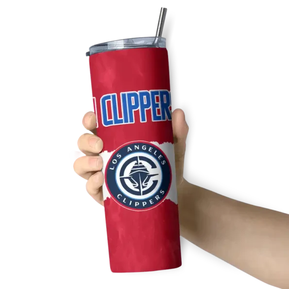 custom los angeles clippers torn band red white skinny tumbler premium grade.webp
