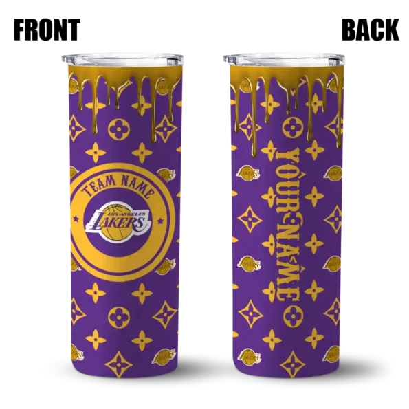 custom los angeles lakers camo streak purple skinny tumbler fashion forward.webp
