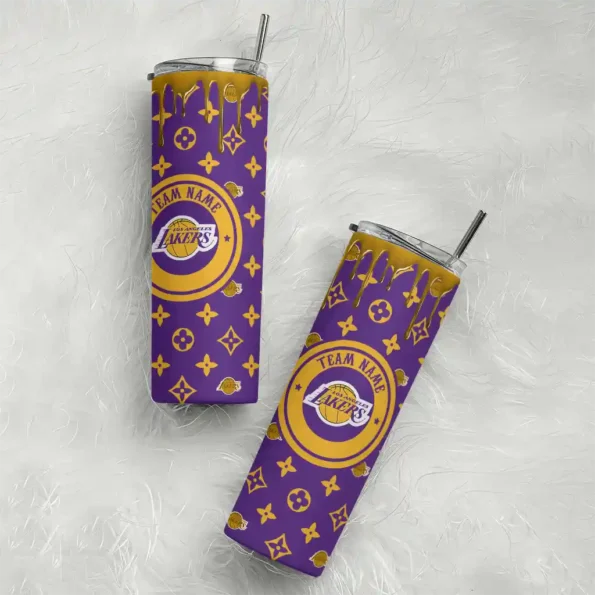 custom los angeles lakers camo streak purple skinny tumbler top rated.webp