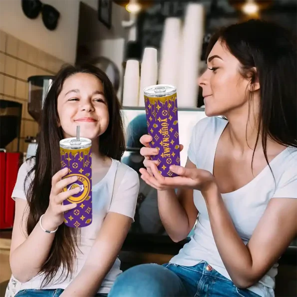 custom los angeles lakers camo streak purple skinny tumbler trendy.webp
