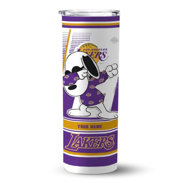 custom los angeles lakers snoopy dog purple white skinny tumbler best selling 1.webp