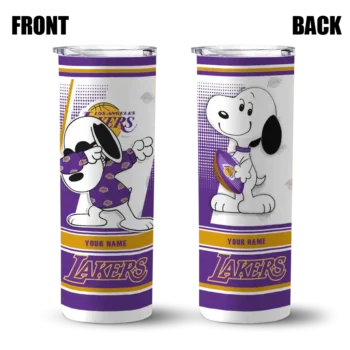 custom los angeles lakers snoopy dog purple white skinny tumbler fashion forward.webp