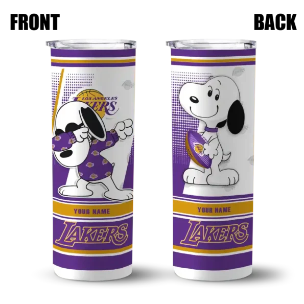 custom los angeles lakers snoopy dog purple white skinny tumbler fashion forward.webp