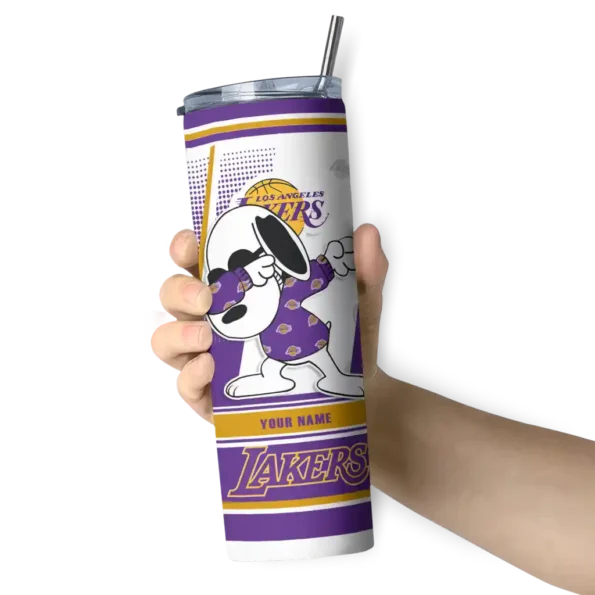 custom los angeles lakers snoopy dog purple white skinny tumbler premium grade.webp