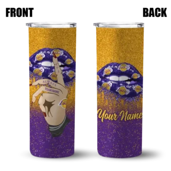 custom los angeles lakers sparkle lips purple skinny tumbler fashion forward.webp