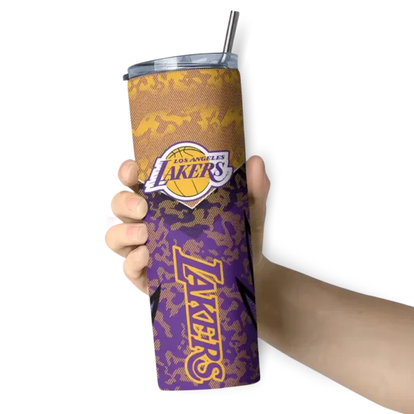 custom los angeles lakers spiral burst print purple skinny tumbler premium grade.webp