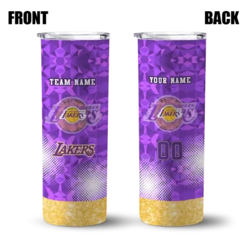 custom los angeles lakers starburst tiles purple skinny tumbler fashion forward.webp