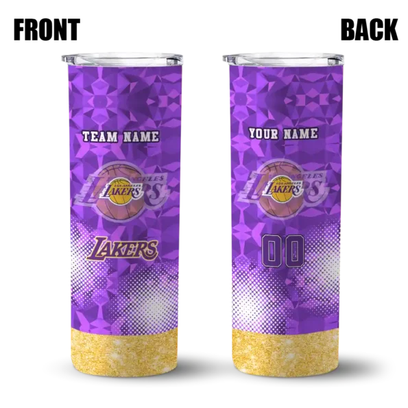 custom los angeles lakers starburst tiles purple skinny tumbler fashion forward.webp