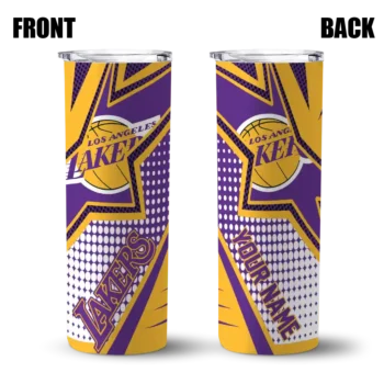 custom los angeles lakers web stripes purple white skinny tumbler fashion forward.webp
