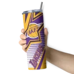 custom los angeles lakers web stripes purple white skinny tumbler best selling 1.webp