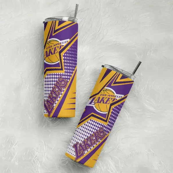 custom los angeles lakers web stripes purple white skinny tumbler top rated.webp