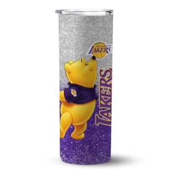custom los angeles lakers winnie the pooh purple gray skinny tumbler best selling 1.webp