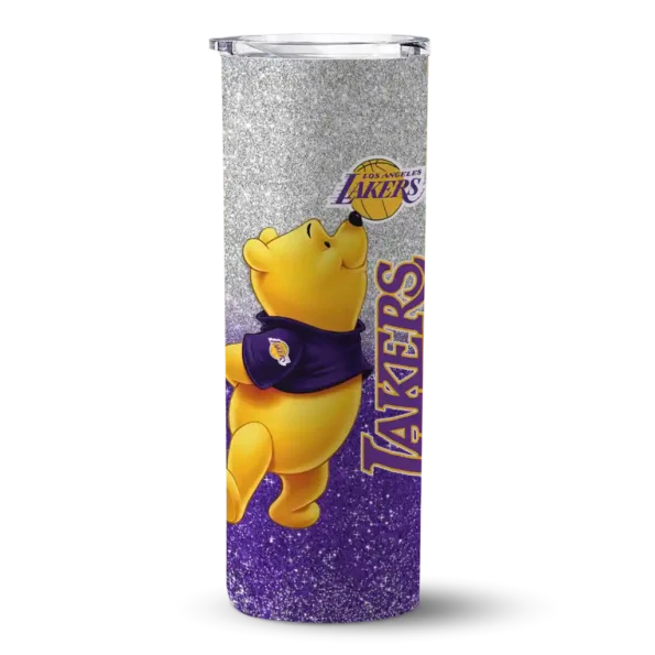 custom los angeles lakers winnie the pooh purple gray skinny tumbler best selling 1.webp