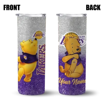 custom los angeles lakers winnie the pooh purple gray skinny tumbler fashion forward.webp