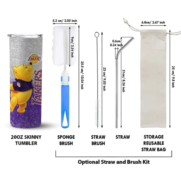 custom los angeles lakers winnie the pooh purple gray skinny tumbler new arrival.webp