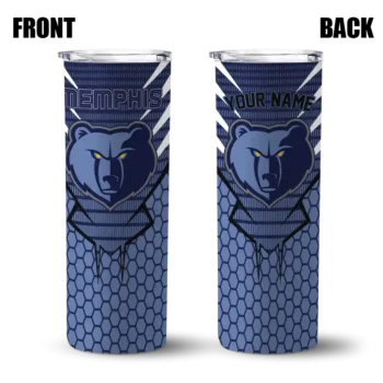 custom memphis grizzlies chevron stripes blue skinny tumbler fashion forward.webp