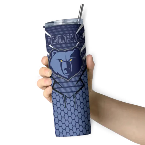 custom memphis grizzlies chevron stripes blue skinny tumbler premium grade.webp