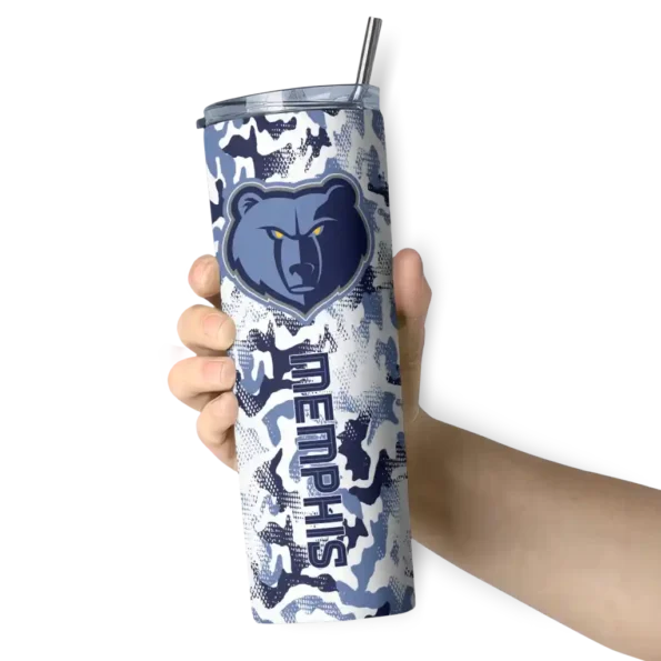 custom memphis grizzlies claw marks blue white skinny tumbler premium grade.webp