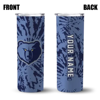 custom memphis grizzlies metallic grid blue skinny tumbler fashion forward.webp