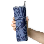custom memphis grizzlies metallic grid blue skinny tumbler best selling 1.webp