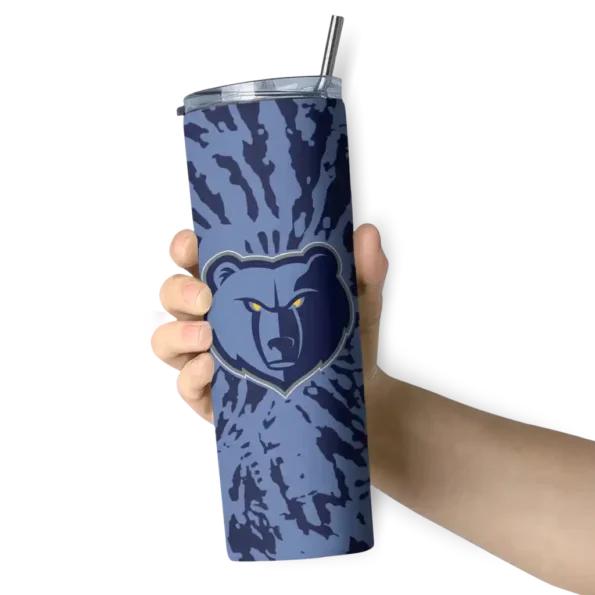 custom memphis grizzlies metallic grid blue skinny tumbler premium grade.webp