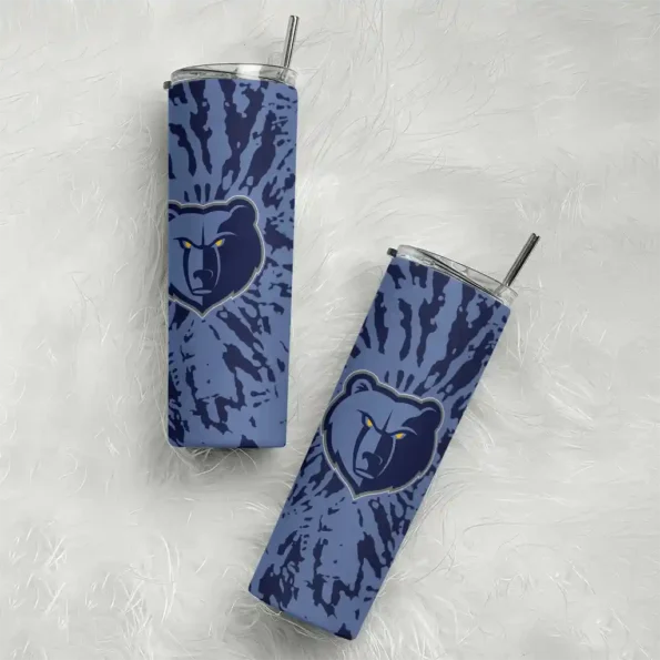 custom memphis grizzlies metallic grid blue skinny tumbler top rated.webp