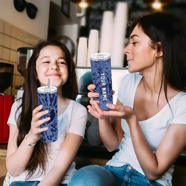 custom memphis grizzlies metallic grid blue skinny tumbler trendy.webp