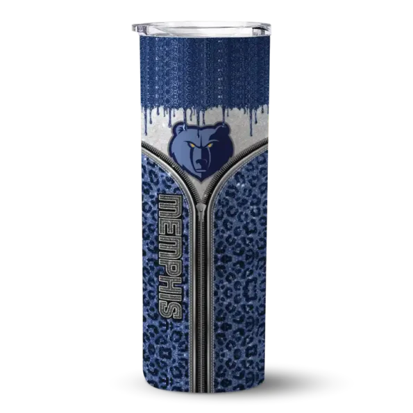 custom memphis grizzlies sparkle drip blue skinny tumbler best selling 1.webp